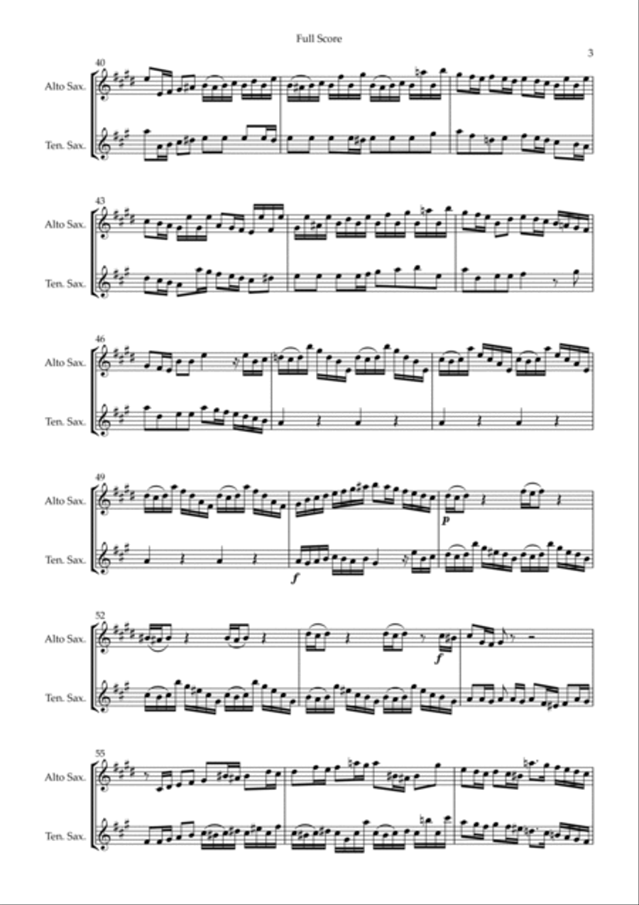 Brandenburg Concerto No. 3 in G major, BWV 1048 1st Mov. (J.S. Bach) for Saxophone Duo Woodwind Duet scores gallery preview page 3