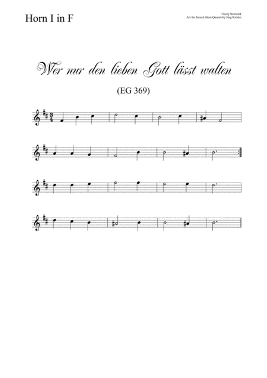 Who only lets Him rule (Wer nur den lieben Gott lässt walten, EG 369) for French Horn Quartet Brass Quartet scores gallery preview page 3