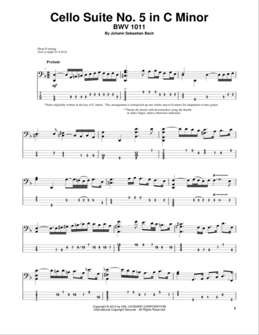 Cello Suite No. 5 In C Minor, BWV 1011 Cello scores gallery preview page 1