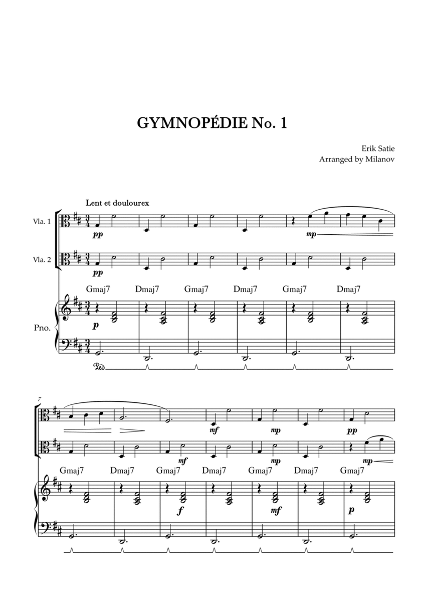 Gymnopédie no 1 | Viola Duet | Original Key | Chords | Piano accompaniment |Easy intermediate image number null