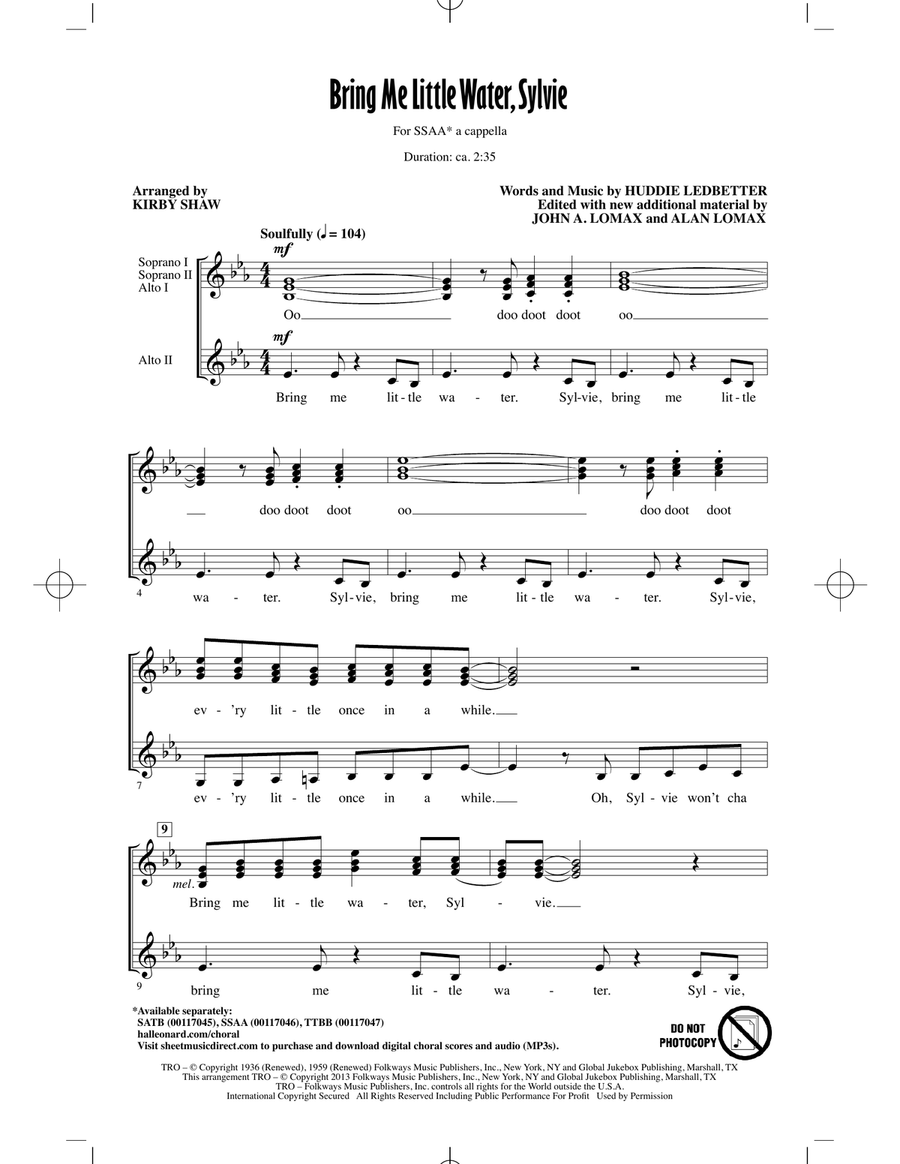 Bring Me Lil'l Water, Sylvie SSA scores gallery preview page 1