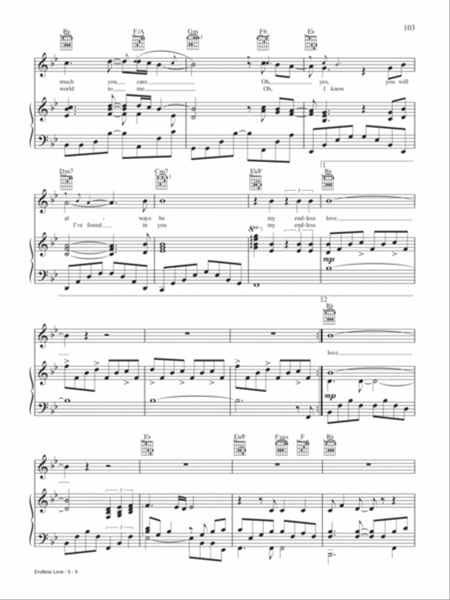 Endless Love Piano, Vocal, Guitar scores gallery preview page 3