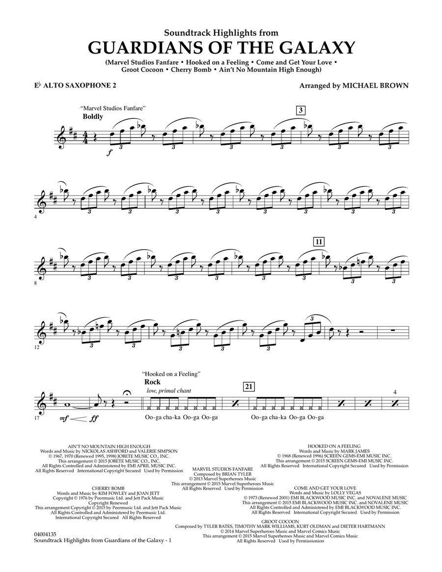 Soundtrack Highlights from Guardians of the Galaxy - Eb Alto Saxophone 2 Concert Band scores gallery preview page 1