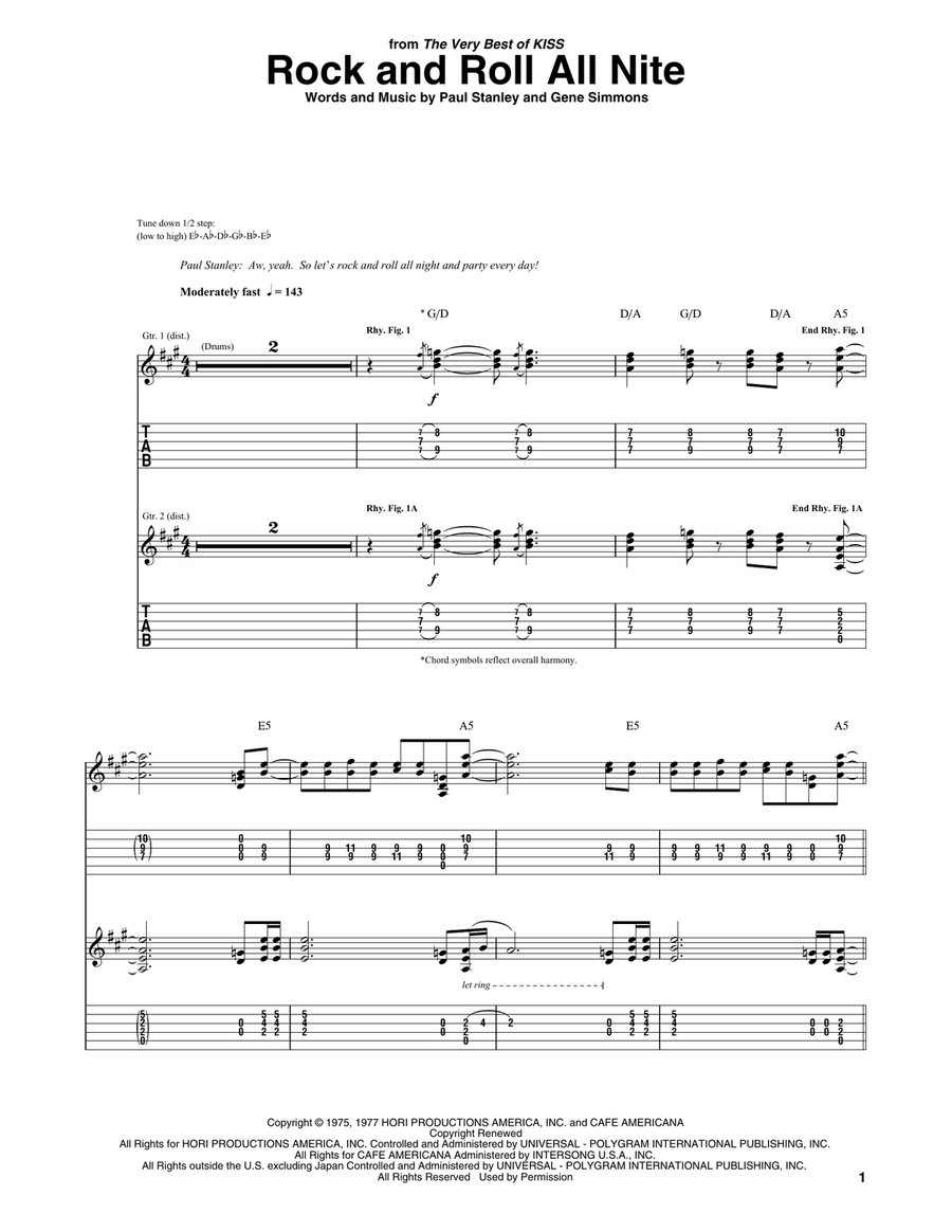 Rock And Roll All Nite Acoustic Guitar scores gallery preview page 1