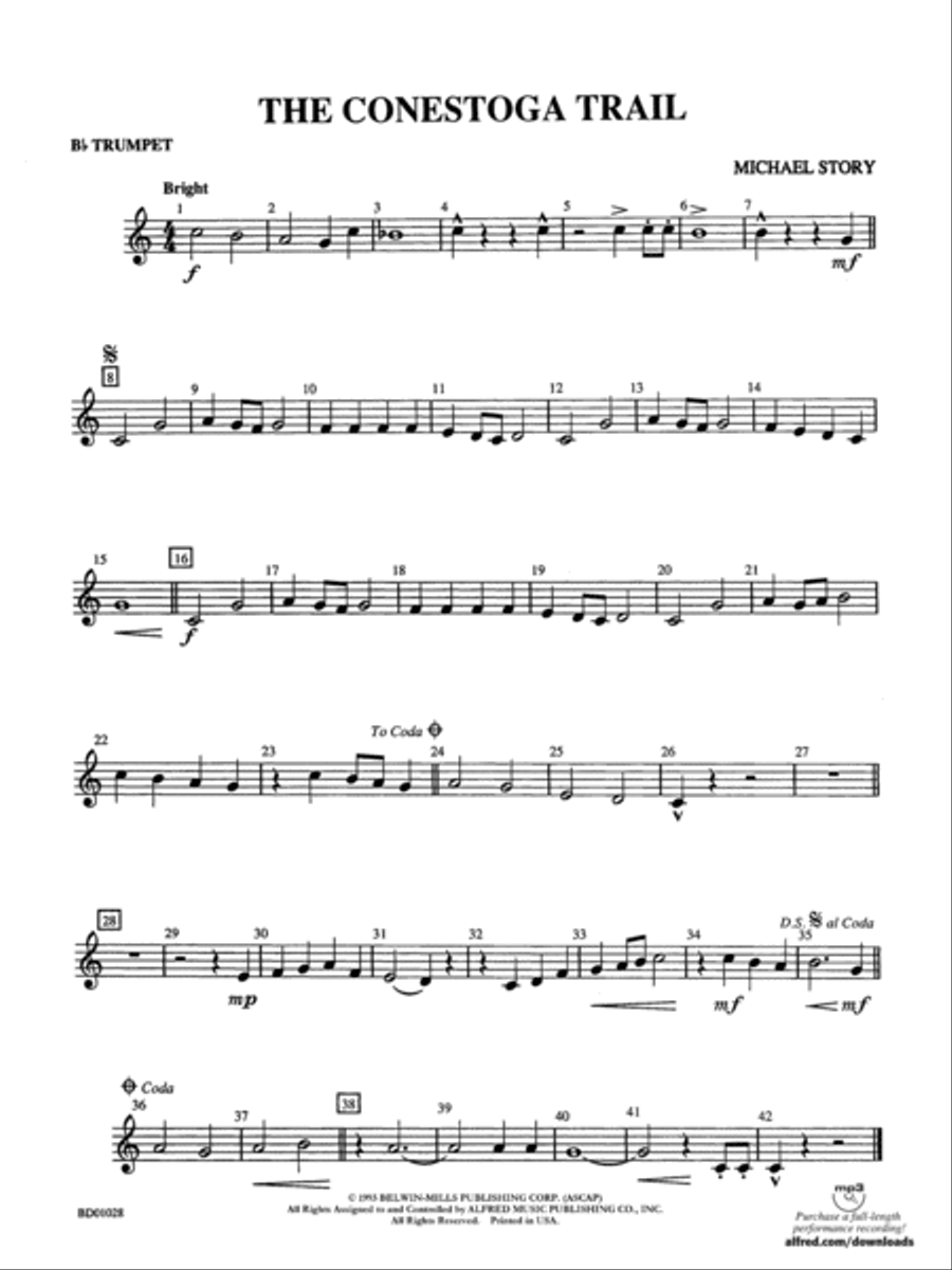 The Conestoga Trail: 1st B-flat Trumpet Concert Band scores gallery preview page 1
