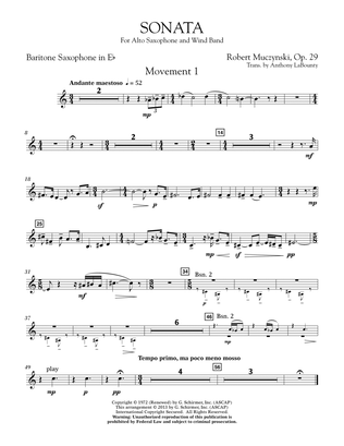 Book cover for Sonata for Alto Saxophone, Op. 29 - Eb Baritone Saxophone