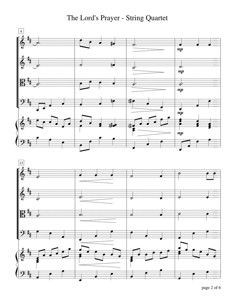 The Lord's Prayer (for string quartet with optional piano accompaniment) Small Ensemble scores gallery preview page 4