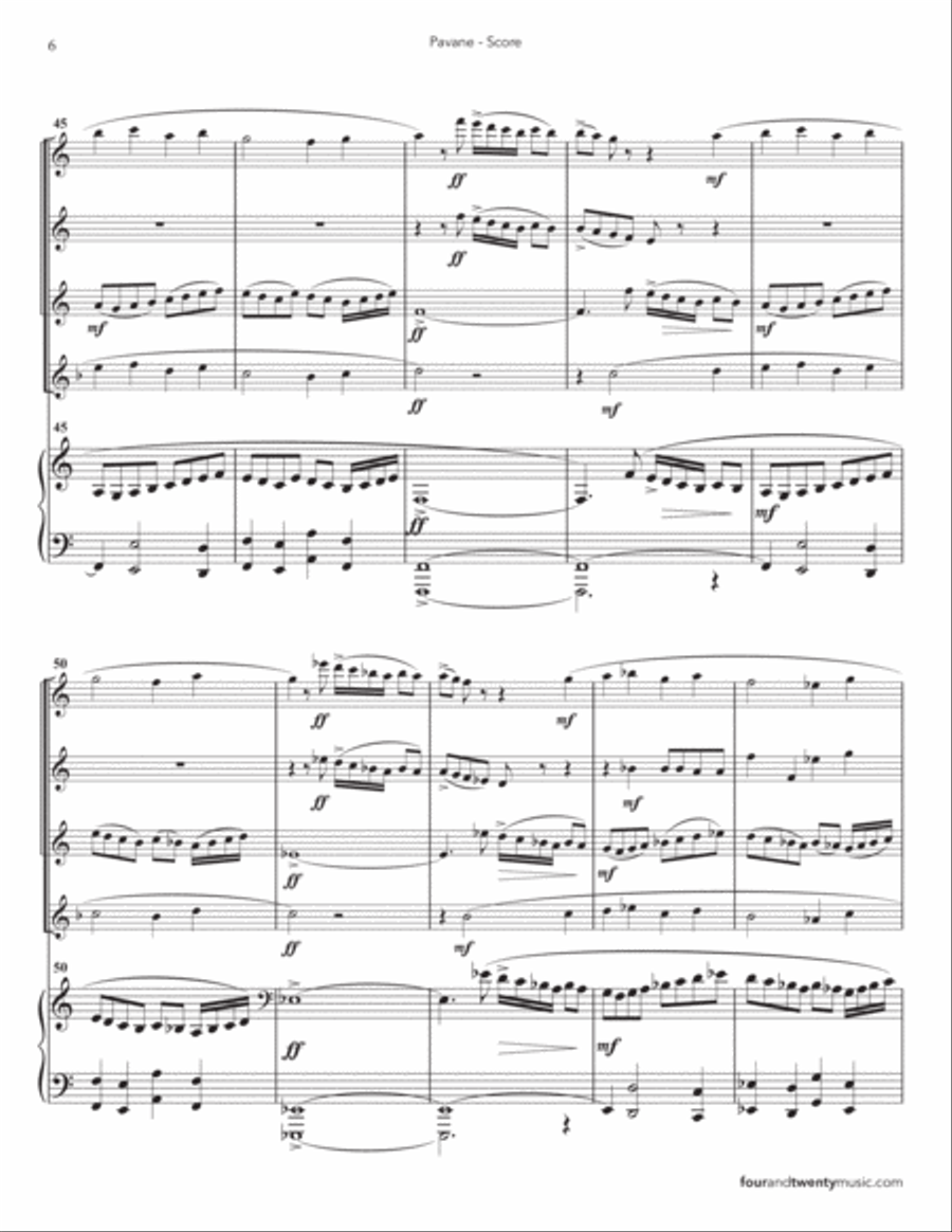 Pavane, Op 50, arranged for flute choir / ensemble and piano Flute Choir scores gallery preview page 6