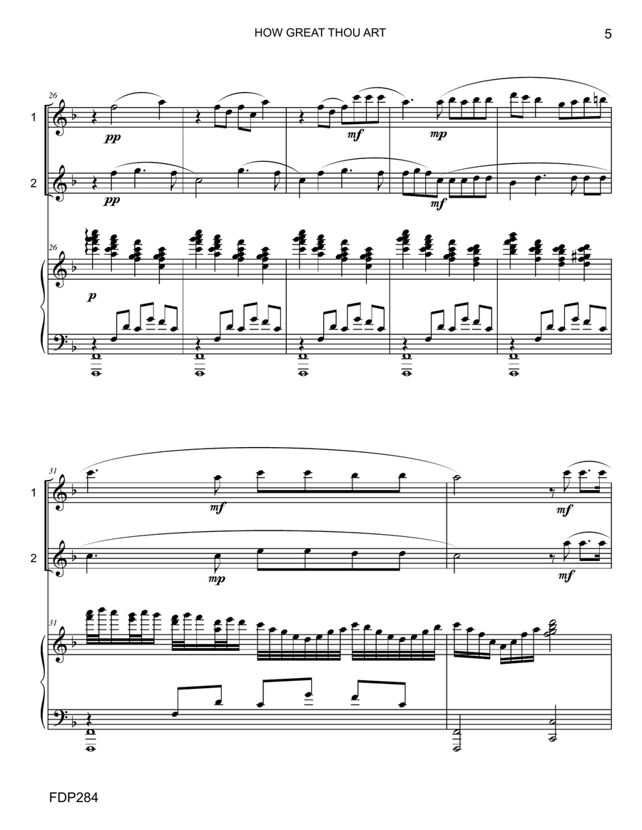 HOW GREAT THOU ART - FLUTE DUET with Piano Accompaniment Flute Duet scores gallery preview page 5