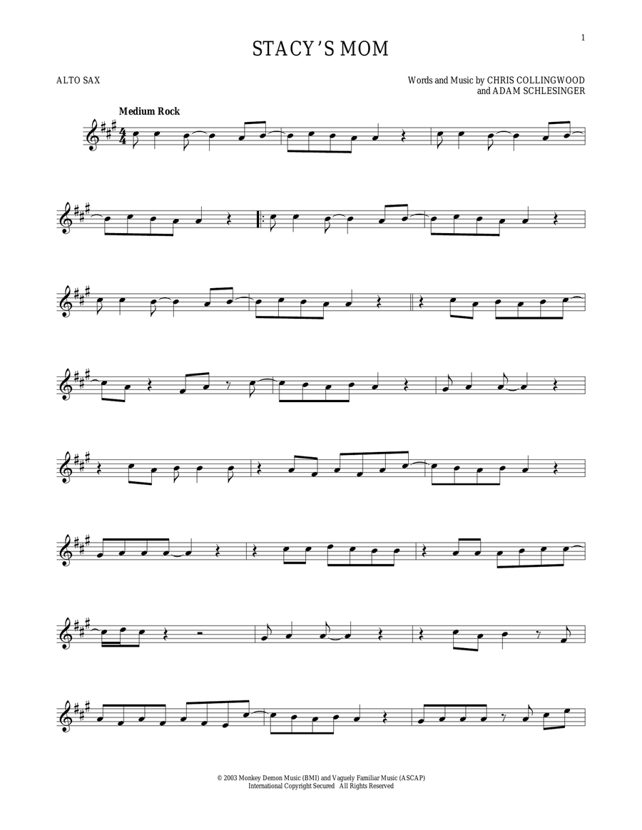 Stacy's Mom Alto Saxophone scores gallery preview page 1