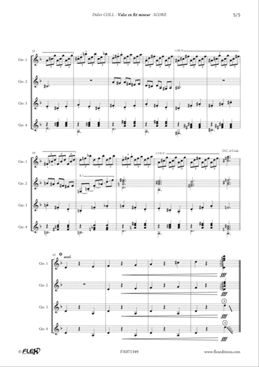 Valse en Re mineur for 4 Guitars Guitar Ensemble scores gallery preview page 5