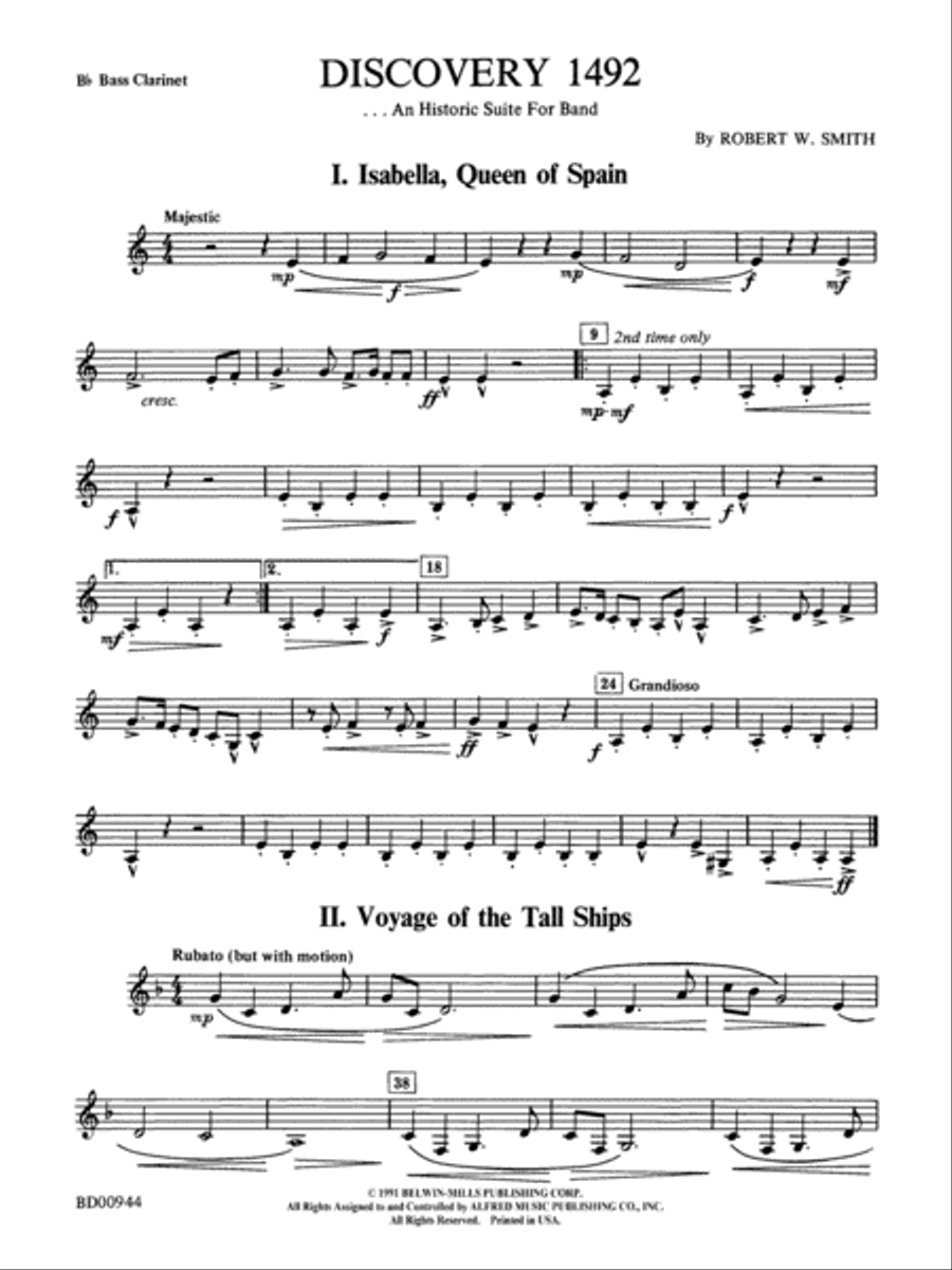 Discovery 1492: B-flat Bass Clarinet Concert Band scores gallery preview page 1
