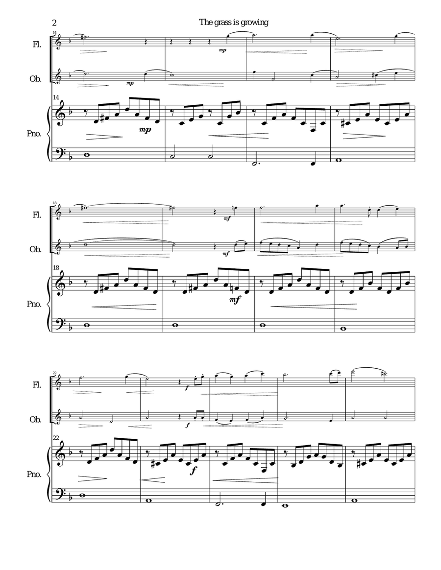The Grass is growing in the field of ash for flute, oboe and piano Woodwind Duet scores gallery preview page 2
