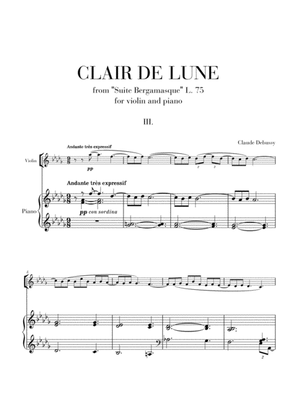 Book cover for Clair de Lune for Violin and Piano (from Suite Bergamasque)