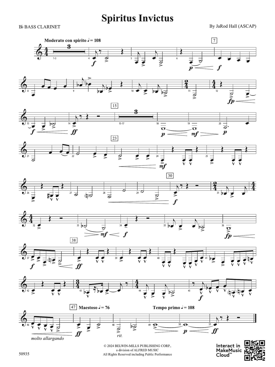 Spiritus Invictus: B-flat Bass Clarinet Bass Clarinet scores gallery preview page 1