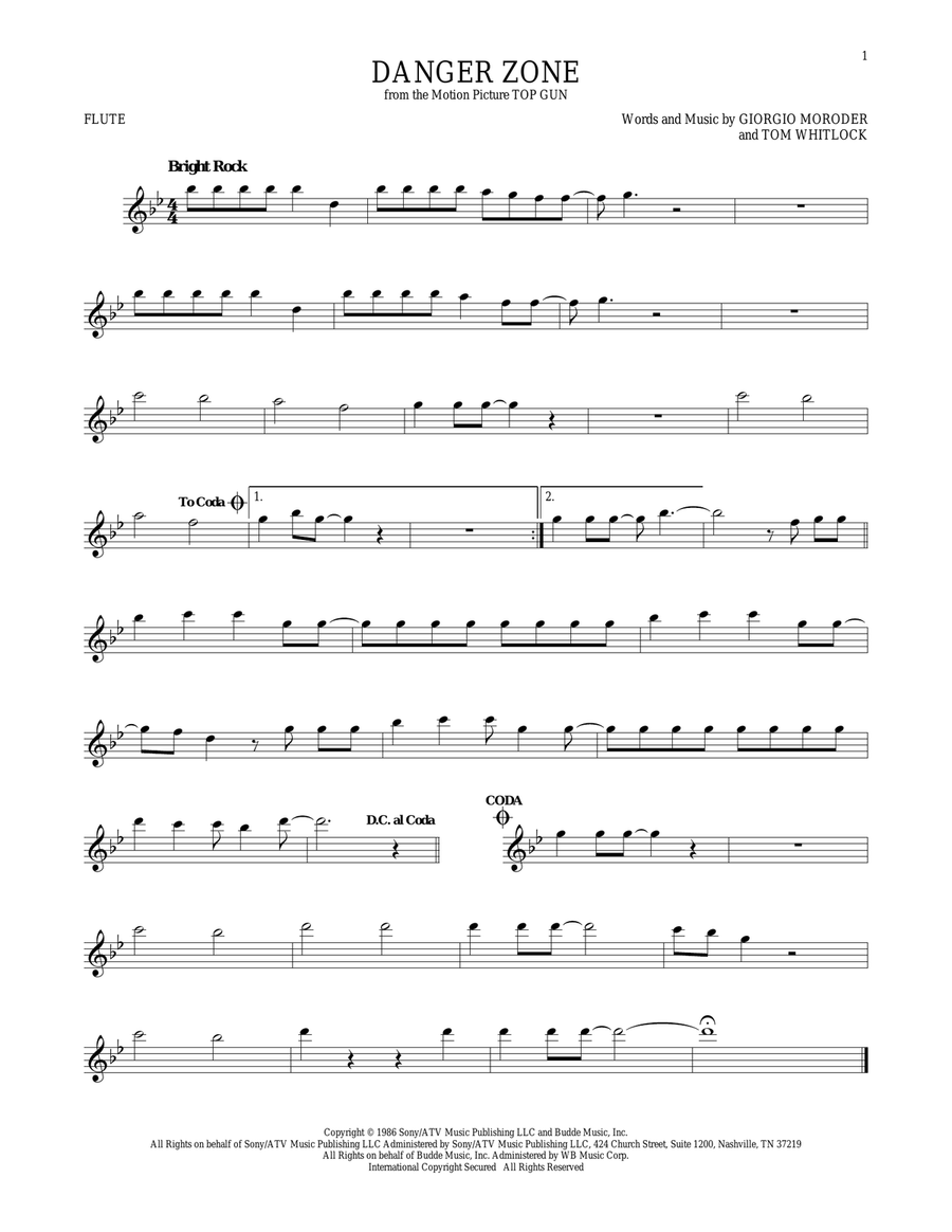 Danger Zone Flute Solo scores gallery preview page 1