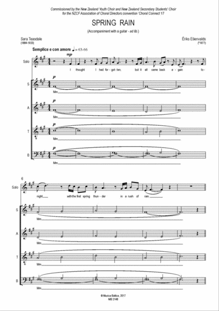 Spring Rain for Soprano Solo, SSATBB Choir and Guitar (ad lib.) SSATBB scores gallery preview page 2