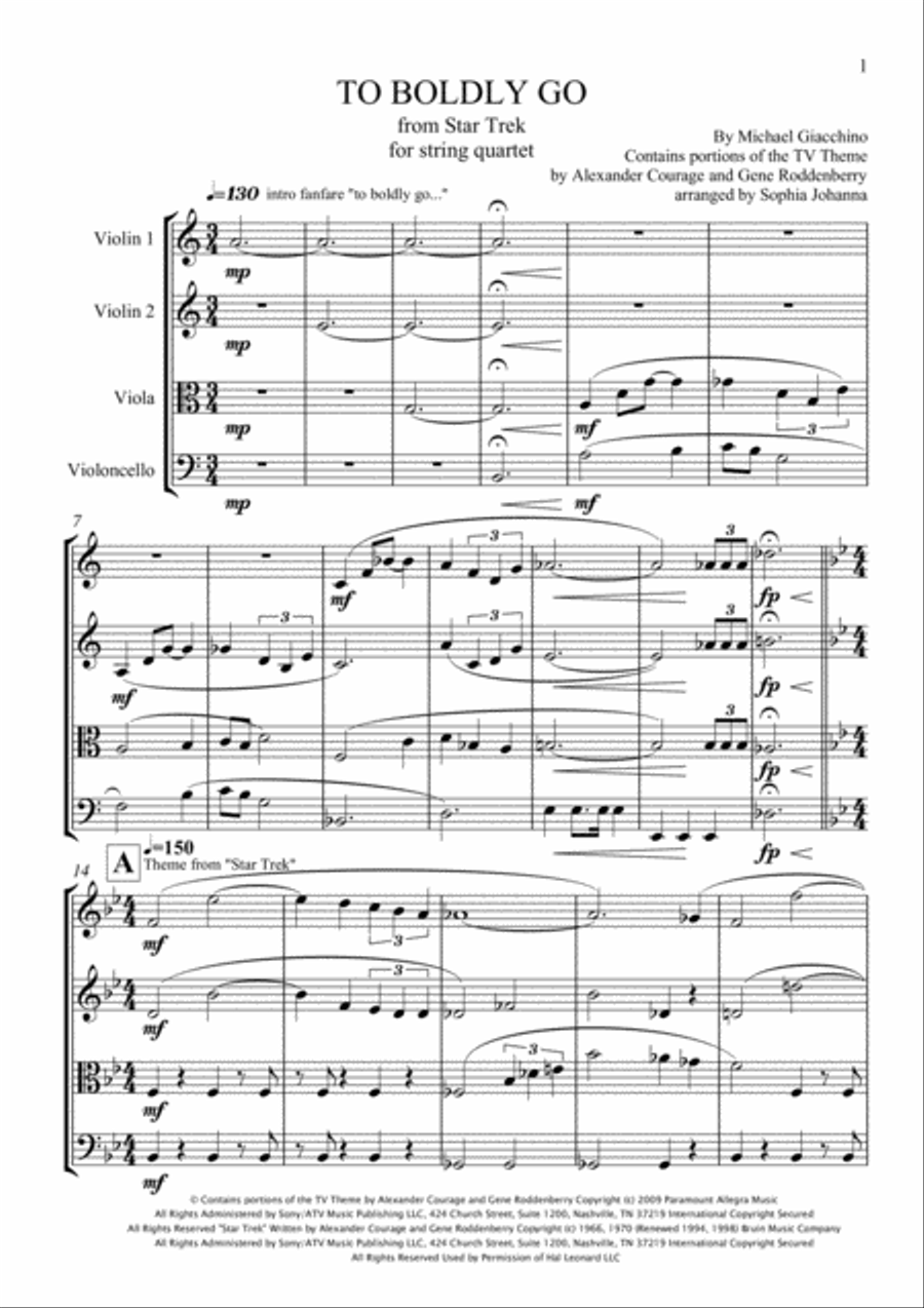 To Boldly Go from STAR TREK String Quartet scores gallery preview page 1