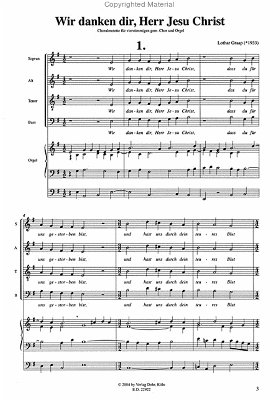 Wir danken dir, Herr Jesu Christ -Passionsmotette für vierstimmigen gemischten Chor und Orgel- 4-Part scores gallery preview page 2