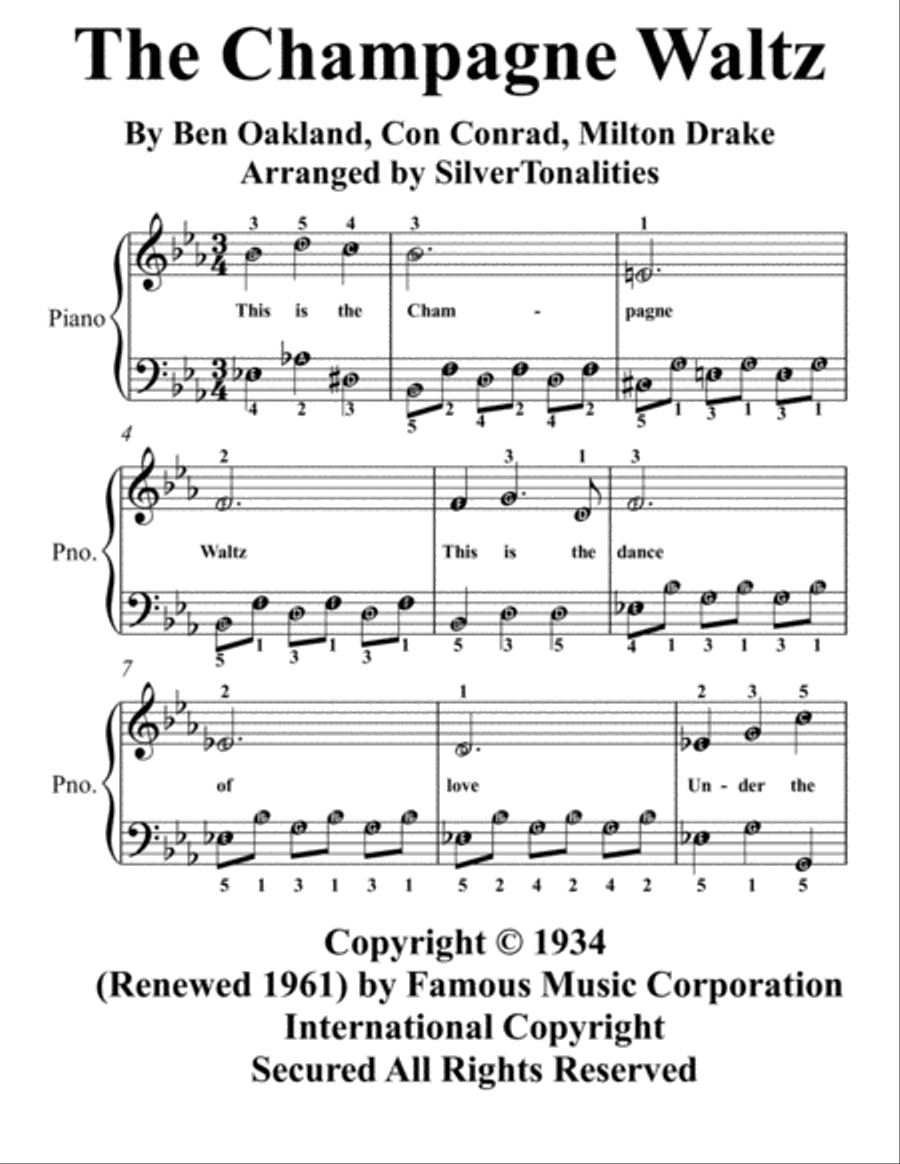 The Champagne Waltz The Champagne Waltz Easy Piano scores gallery preview page 1