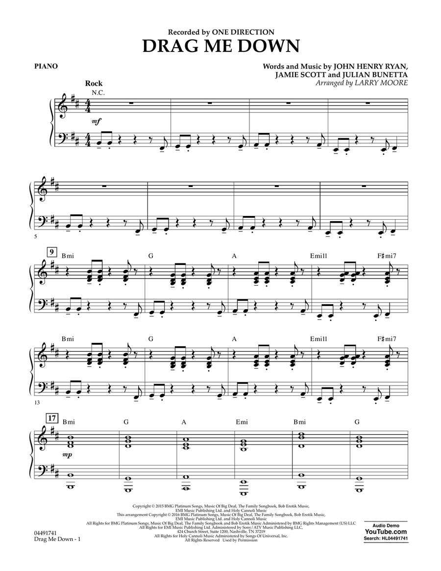 Drag Me Down - Piano