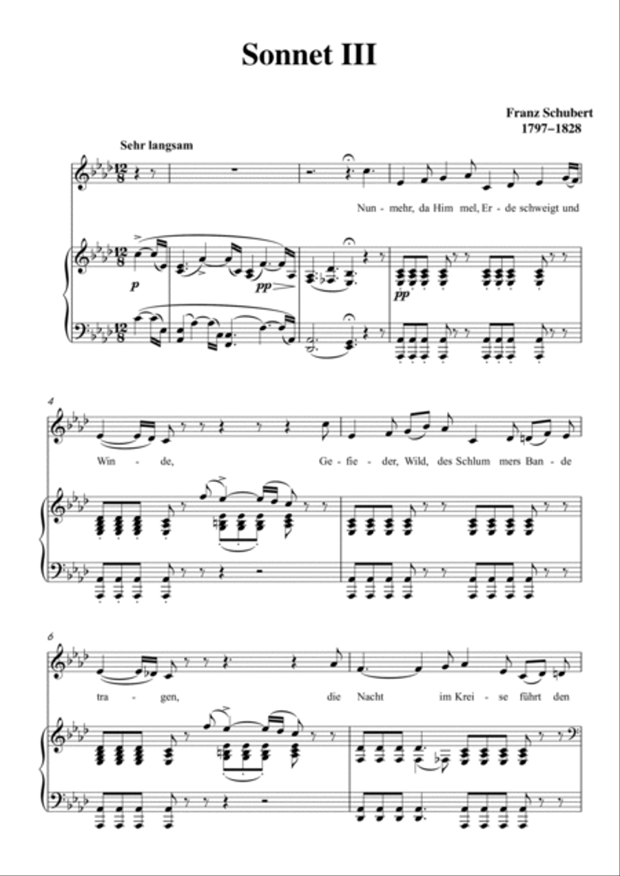 Schubert-Sonnet III in bA for Vocal and Piano Voice scores gallery preview page 2