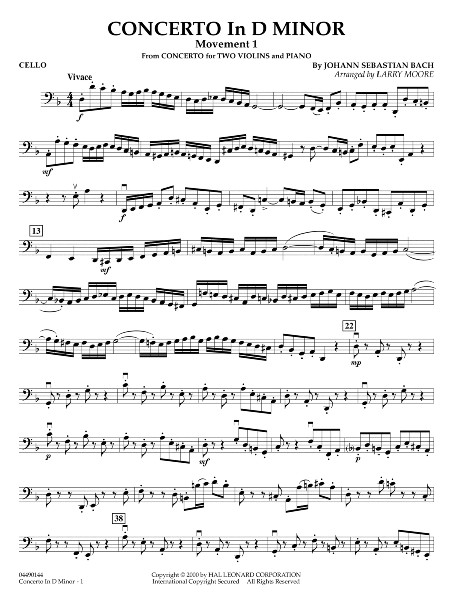 Concerto In D Minor (Movement 1) (arr. Larry Moore) - Cello