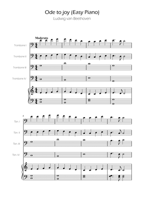 Ode To Joy - Easy Trombone Quartet w/ piano accompaniment