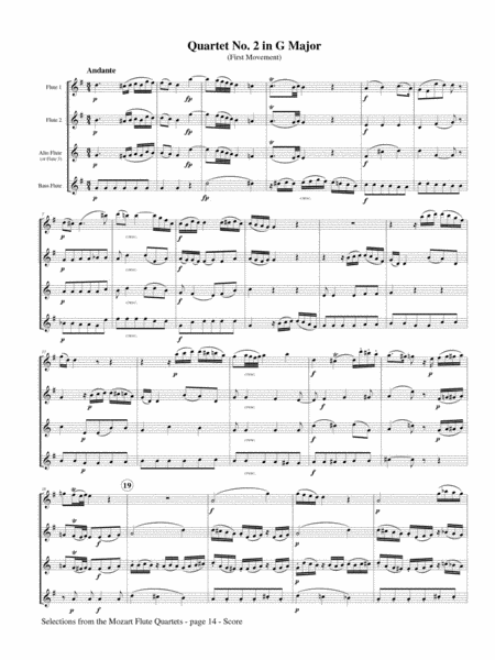 Selections from the Mozart Flute Quartets for Flute Quartet