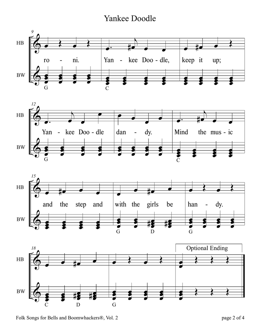 Yankee Doodle (for 13-note Bells and Boomwhackers with Black and White Notes) Handbell Choir scores gallery preview page 6