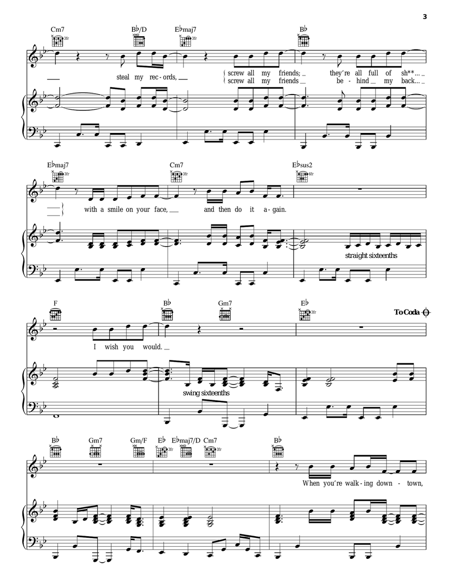 Come Pick Me Up Piano, Vocal, Guitar scores gallery preview page 3