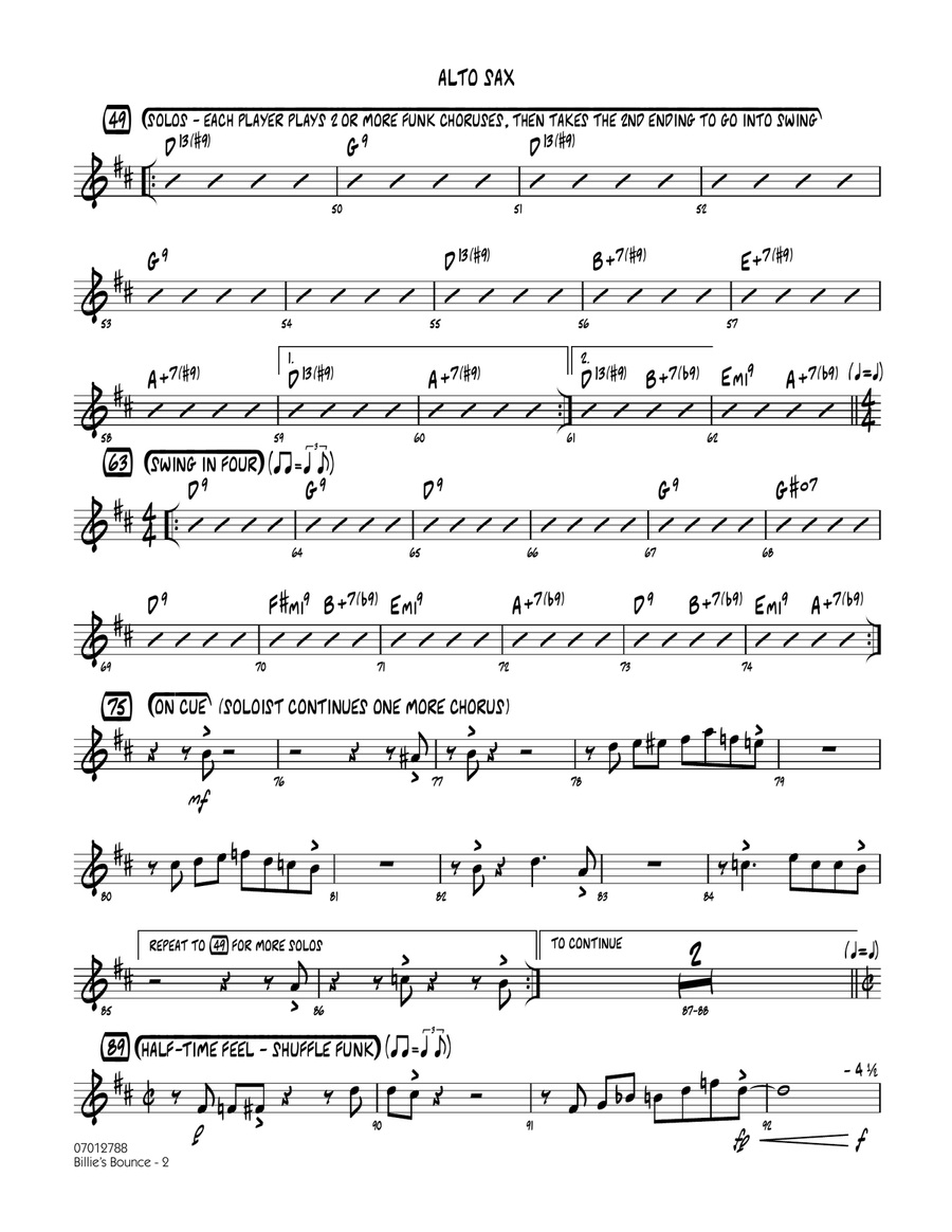 Billie's Bounce - Alto Sax Jazz Ensemble scores gallery preview page 2