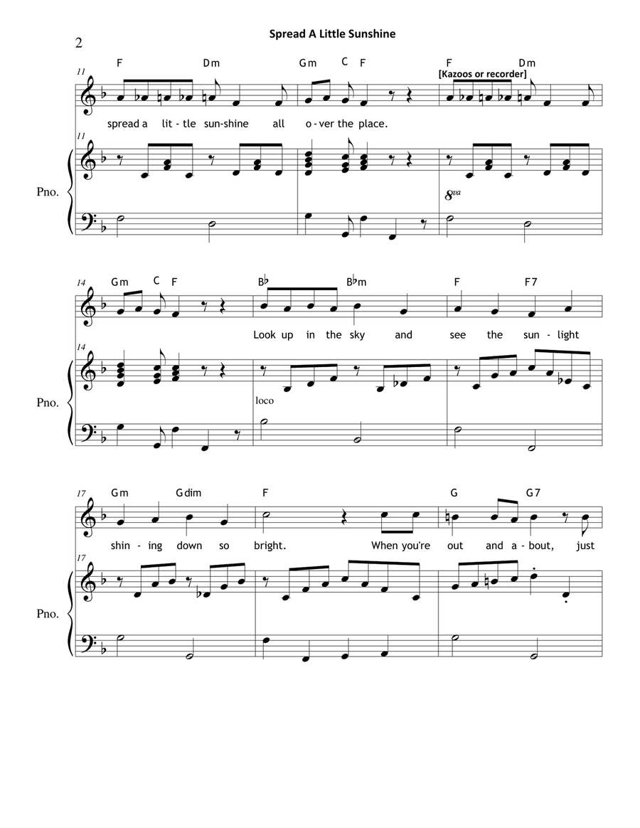 Spread A Little Sunshine Unison Choir scores gallery preview page 2