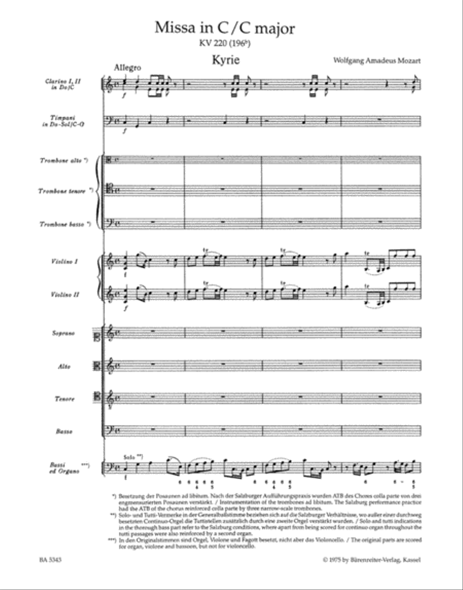 Missa C major, KV 220 (196b) 'Sparrow Mass' 4-Part scores gallery preview page 3