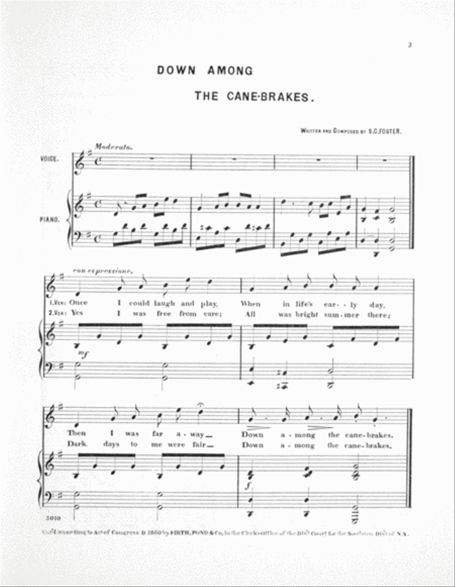 Down Among the Cane Brakes. Song Voice scores gallery preview page 2