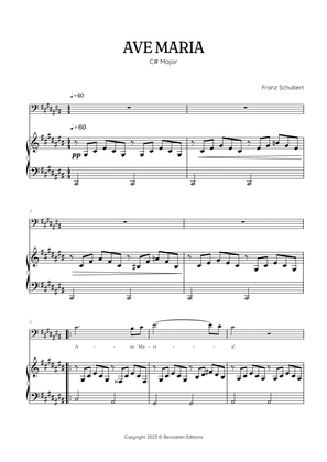 Schubert Ave Maria in C sharp major [C#] • baritone voice sheet music with easy piano accompaniment