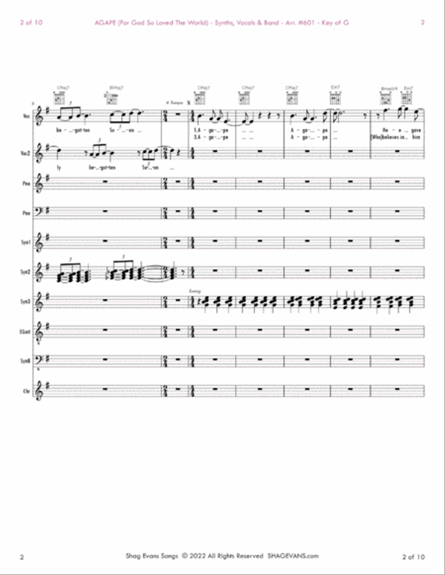 AGAPE (For God So Loved The World) A601G - Single Sheet Music Small Ensemble scores gallery preview page 5