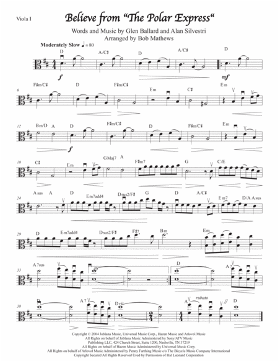 Believe Believe Viola Solo scores gallery preview page 1