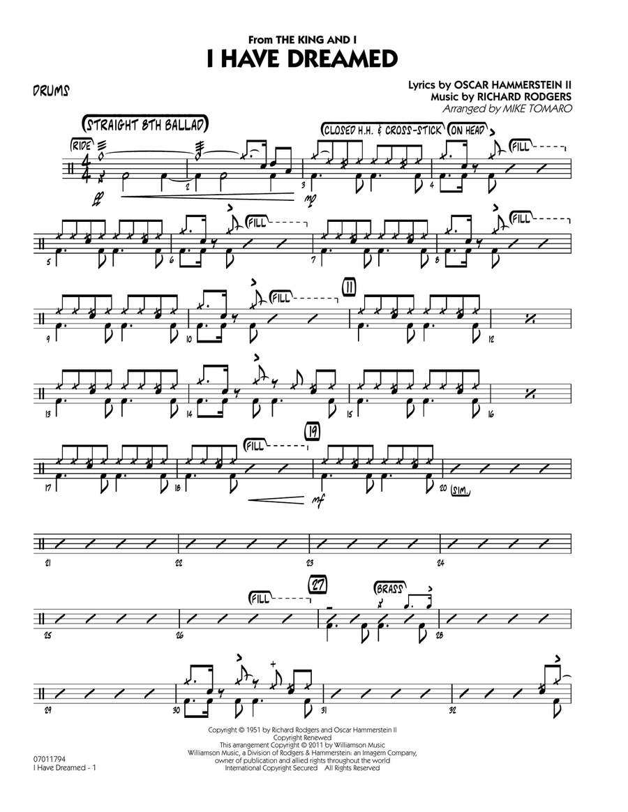 I Have Dreamed - Drums Jazz Ensemble scores gallery preview page 1