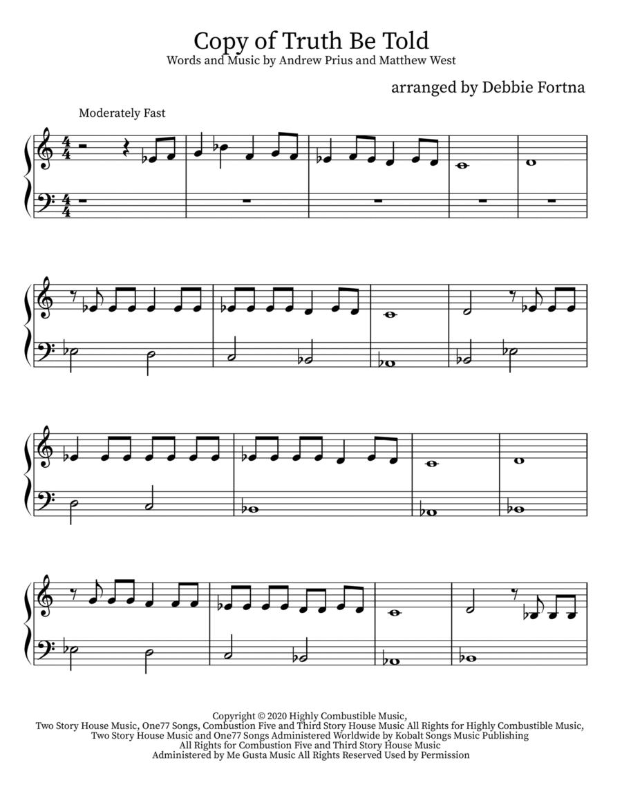 Truth Be Told Truth Be Told Easy Piano scores gallery preview page 1