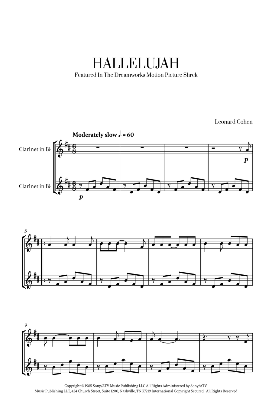 Hallelujah Clarinet Duet scores gallery preview page 1