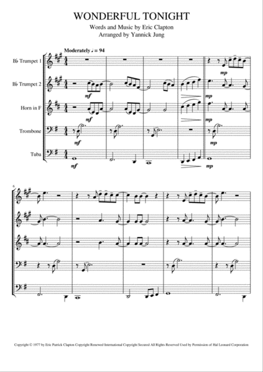 Wonderful Tonight Brass Ensemble scores gallery preview page 1