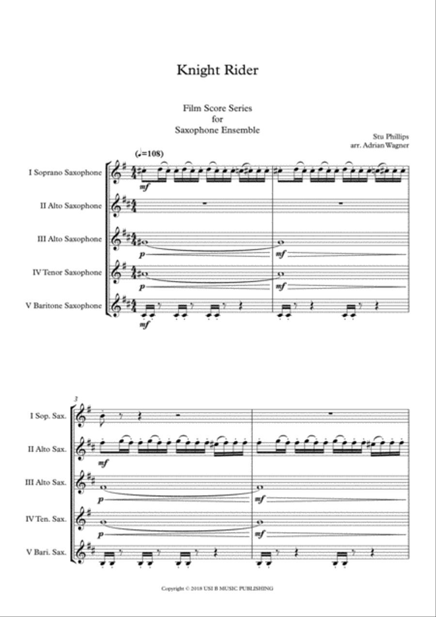 Knight Rider Theme Saxophone Quintet scores gallery preview page 3
