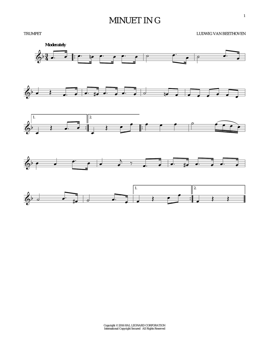 Minuet In G Minuet In G Trumpet Solo scores gallery preview page 1