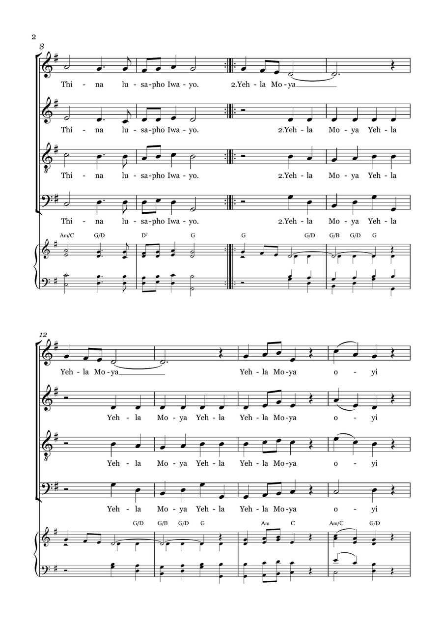Nkosi Sikelel’ iAfrika - South African Anthem - A Capella (with chords) 4-Part scores gallery preview page 2