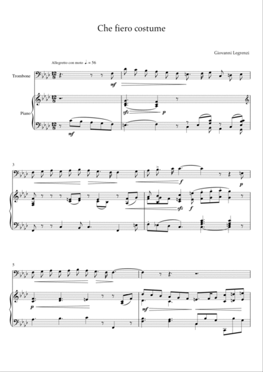 Legrenzi - Che fiero costume (Piano and Trumpet) Small Ensemble scores gallery preview page 2