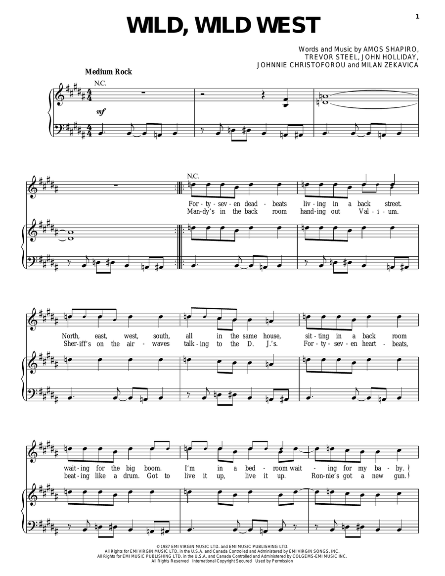 Wild, Wild West Wild, Wild West Piano, Vocal, Guitar scores gallery preview page 1