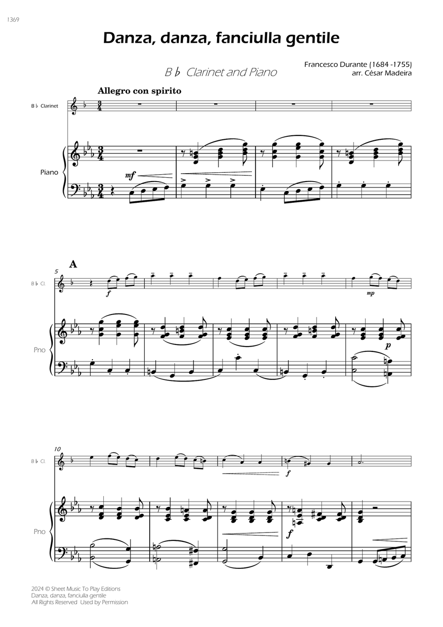 Danza, danza, fanciulla gentile - Bb Clarinet and Piano (Full Score) B-Flat Clarinet scores gallery preview page 1