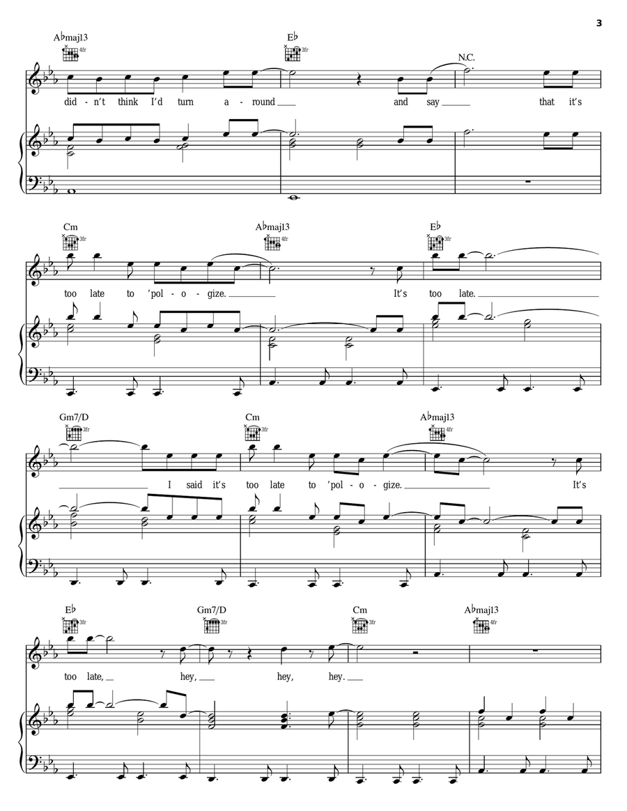 Apologize Piano, Vocal, Guitar scores gallery preview page 3