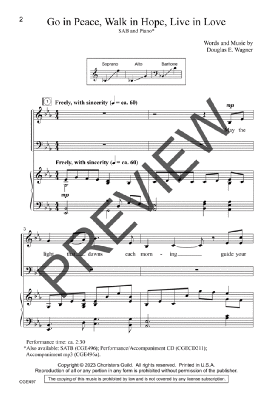 Go in Peace, Walk in Hope, Live in Love (SAB) by Douglas E. Wagner 3-Part - Sheet Music page 2